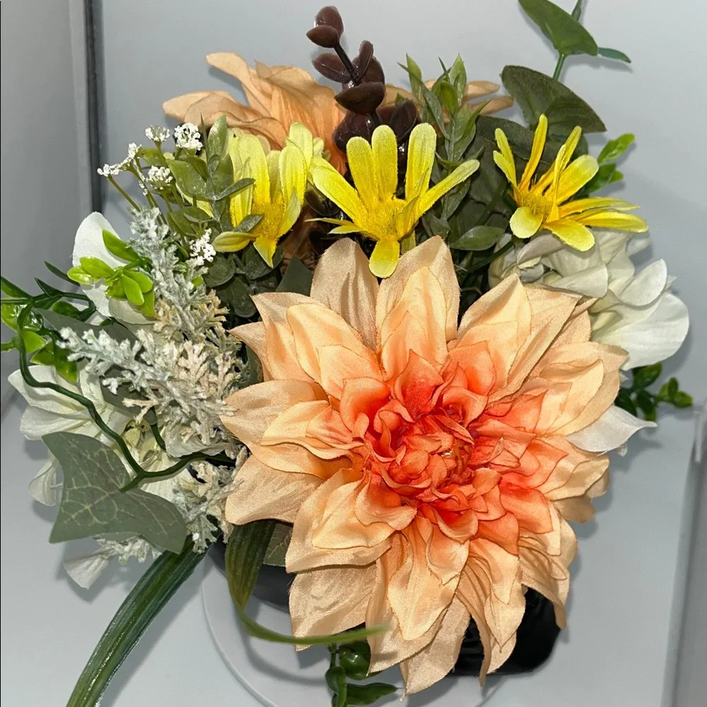 Floral Skull Vase with Orange and Yellow Flowers - Custom - Hand Made